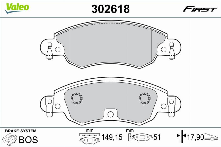 Valeo 302618 - Bremžu uzliku kompl., Disku bremzes www.autospares.lv