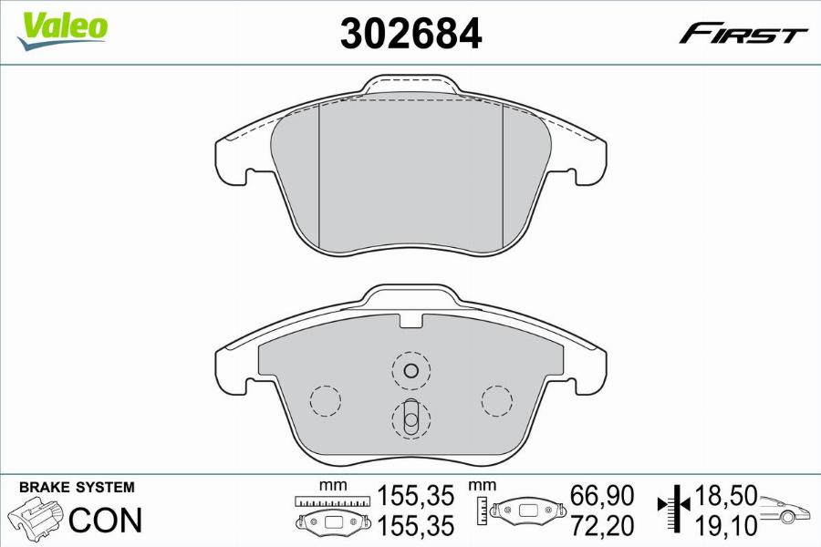 Valeo 302684 - Bremžu uzliku kompl., Disku bremzes www.autospares.lv