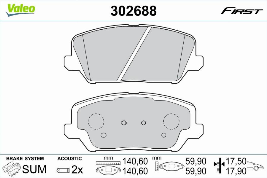 Valeo 302688 - Bremžu uzliku kompl., Disku bremzes www.autospares.lv