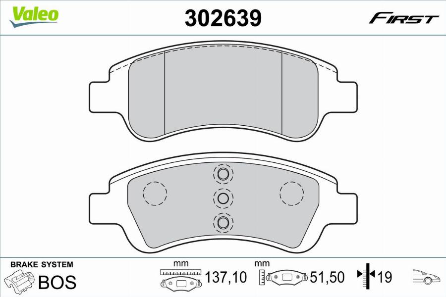 Valeo 302639 - Bremžu uzliku kompl., Disku bremzes www.autospares.lv