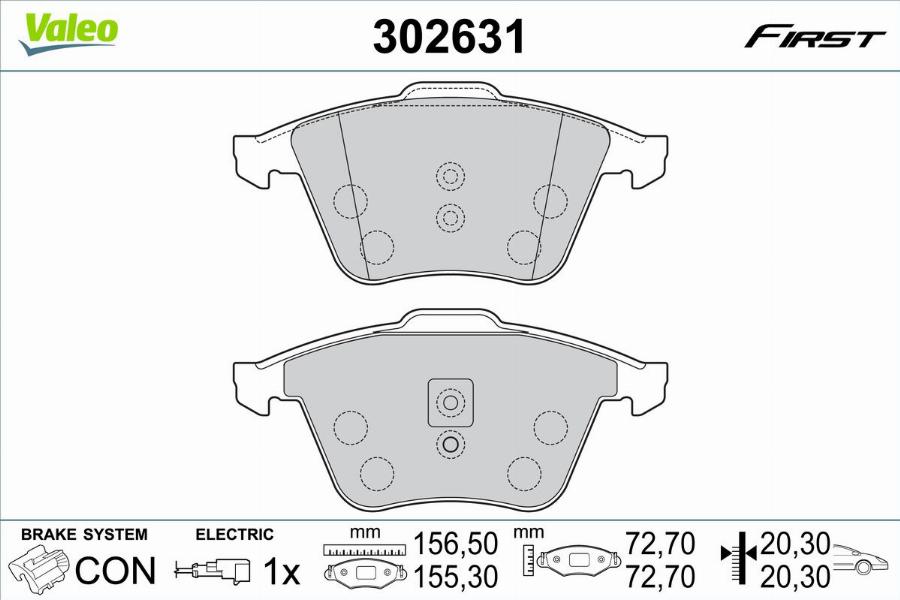 Valeo 302631 - Bremžu uzliku kompl., Disku bremzes www.autospares.lv