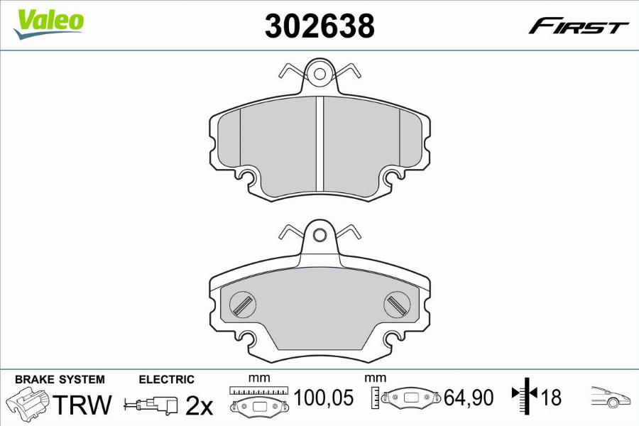 Valeo 302638 - Bremžu uzliku kompl., Disku bremzes www.autospares.lv