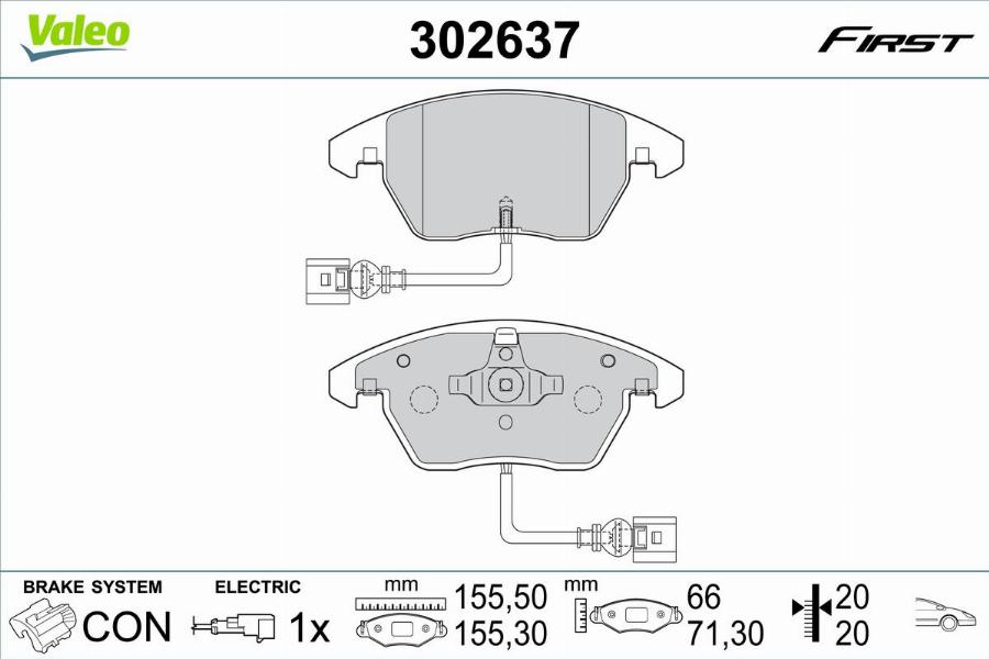 Valeo 302637 - Bremžu uzliku kompl., Disku bremzes www.autospares.lv