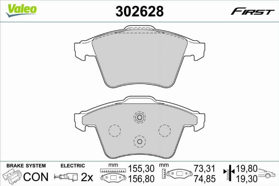 Valeo 302628 - Bremžu uzliku kompl., Disku bremzes www.autospares.lv