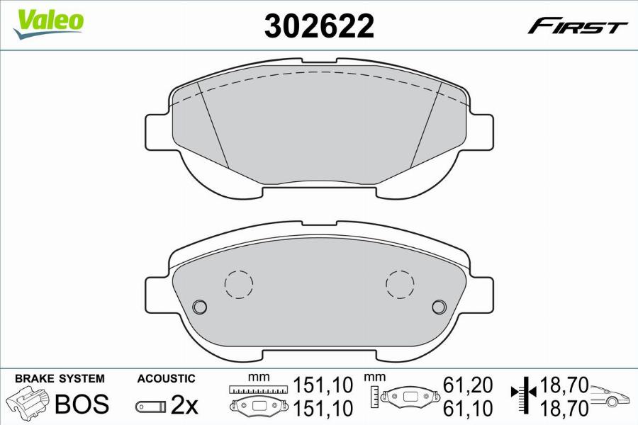 Valeo 302622 - Bremžu uzliku kompl., Disku bremzes www.autospares.lv