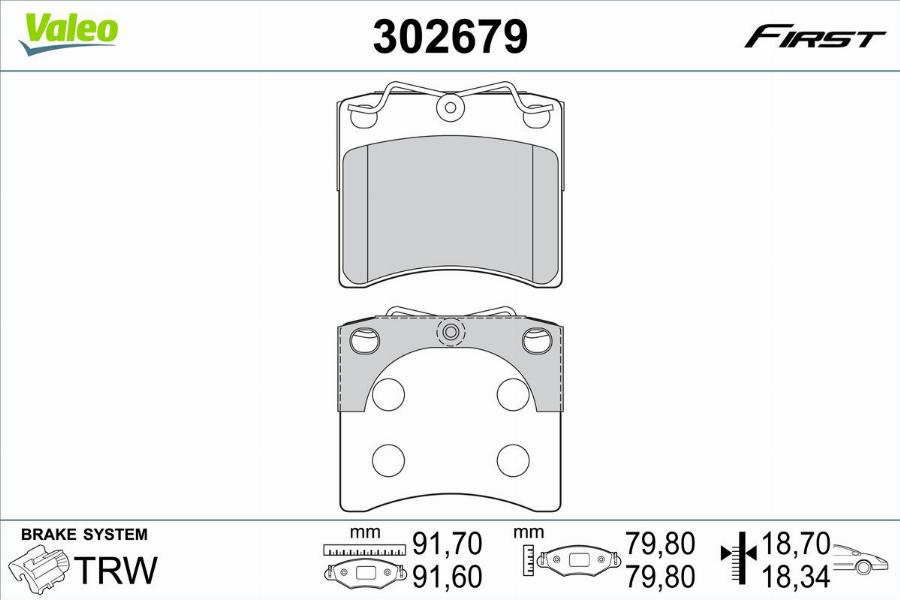 Valeo 302679 - Bremžu uzliku kompl., Disku bremzes www.autospares.lv