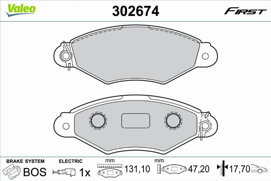 Valeo 302674 - Bremžu uzliku kompl., Disku bremzes www.autospares.lv