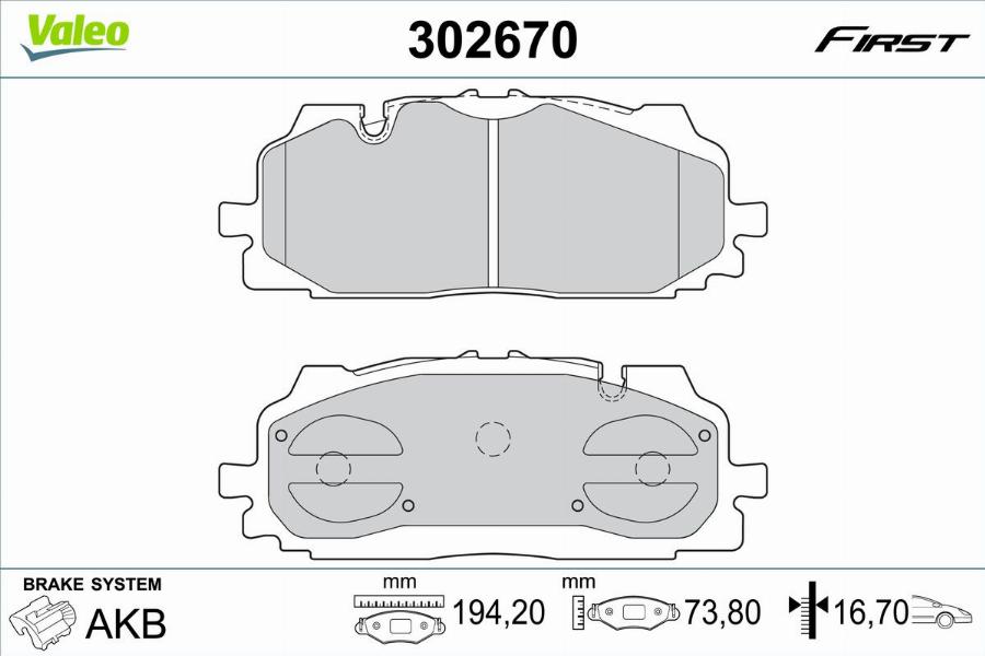 Valeo 302670 - Bremžu uzliku kompl., Disku bremzes www.autospares.lv