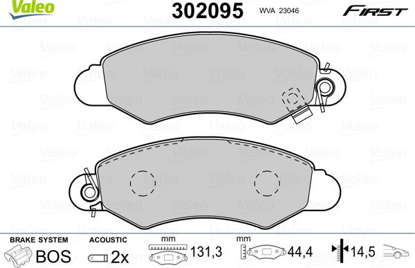 Valeo 302095 - Bremžu uzliku kompl., Disku bremzes www.autospares.lv