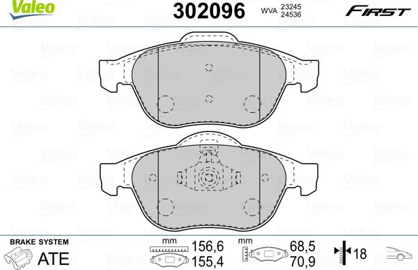 Valeo 302096 - Тормозные колодки, дисковые, комплект www.autospares.lv