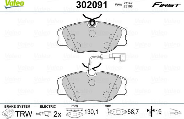 Valeo 302091 - Тормозные колодки, дисковые, комплект www.autospares.lv