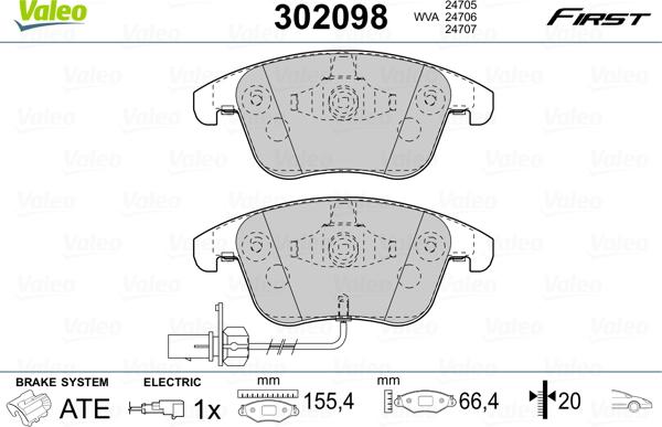 Valeo 302098 - Тормозные колодки, дисковые, комплект www.autospares.lv