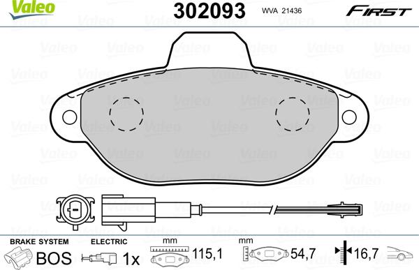 Valeo 302093 - Тормозные колодки, дисковые, комплект www.autospares.lv