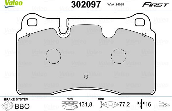 Valeo 302097 - Bremžu uzliku kompl., Disku bremzes www.autospares.lv