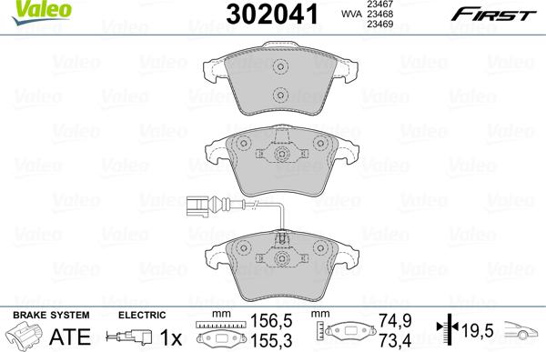 Valeo 302041 - Тормозные колодки, дисковые, комплект www.autospares.lv