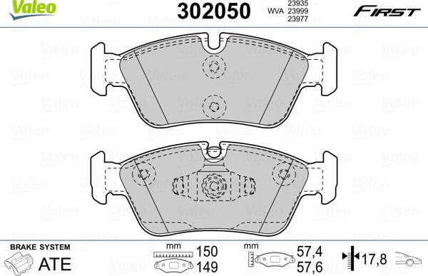 Valeo 302050 - Bremžu uzliku kompl., Disku bremzes www.autospares.lv