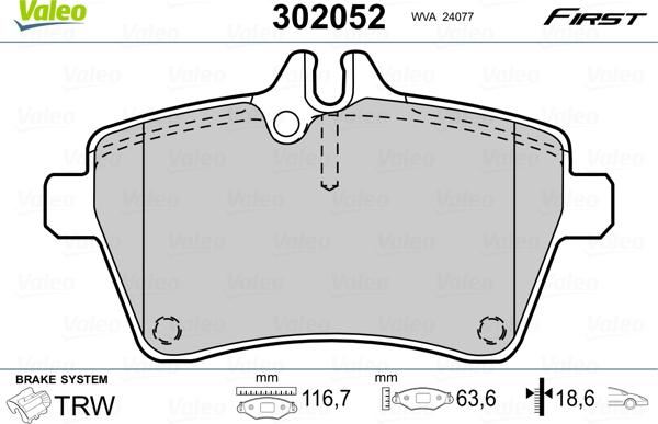 Valeo 302052 - Bremžu uzliku kompl., Disku bremzes www.autospares.lv