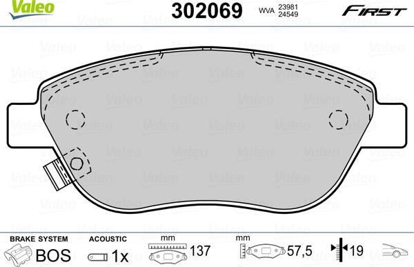 Valeo 302069 - Bremžu uzliku kompl., Disku bremzes autospares.lv