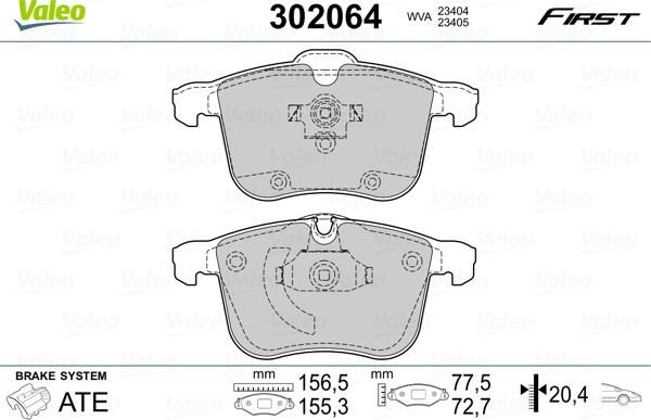 Valeo 302064 - Тормозные колодки, дисковые, комплект www.autospares.lv