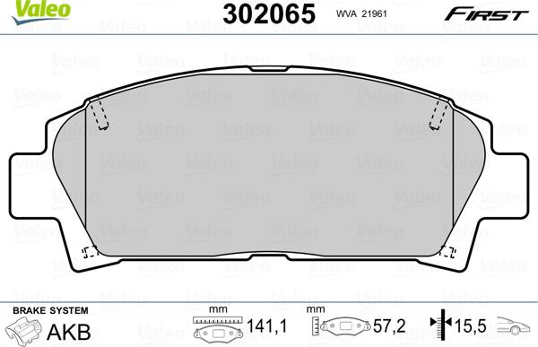 Valeo 302065 - Bremžu uzliku kompl., Disku bremzes www.autospares.lv