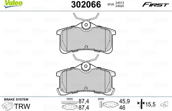 Valeo 302066 - Bremžu uzliku kompl., Disku bremzes www.autospares.lv