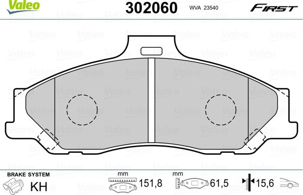 Valeo 302060 - Bremžu uzliku kompl., Disku bremzes www.autospares.lv