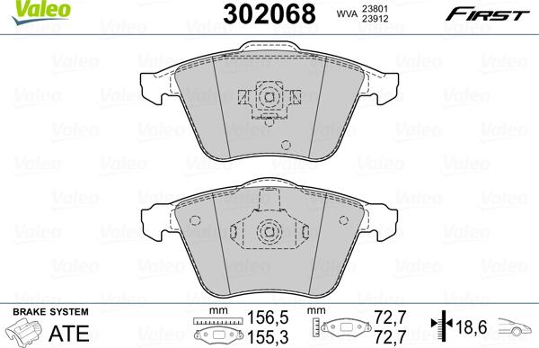 Valeo 302068 - Тормозные колодки, дисковые, комплект www.autospares.lv