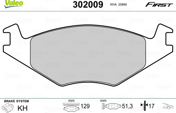 Valeo 302009 - Brake Pad Set, disc brake www.autospares.lv