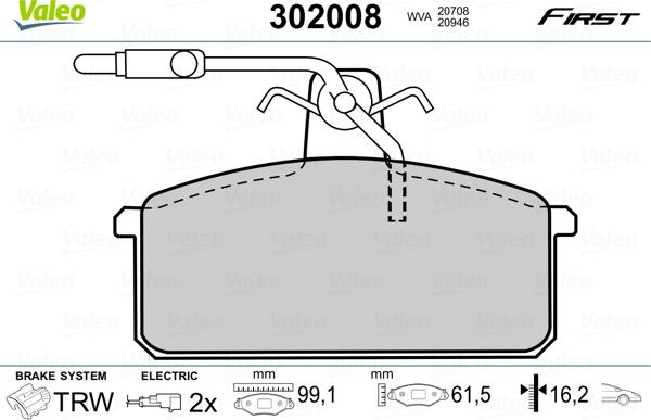 Valeo 302008 - Brake Pad Set, disc brake www.autospares.lv