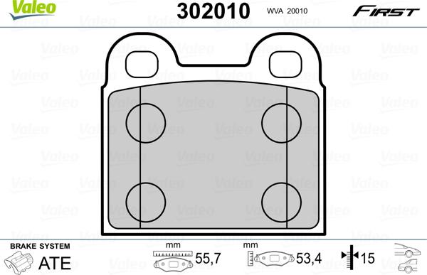 Valeo 302010 - Brake Pad Set, disc brake www.autospares.lv