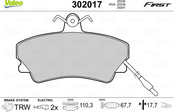 Valeo 302017 - Bremžu uzliku kompl., Disku bremzes www.autospares.lv