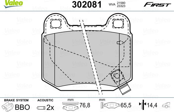 Valeo 302081 - Brake Pad Set, disc brake www.autospares.lv