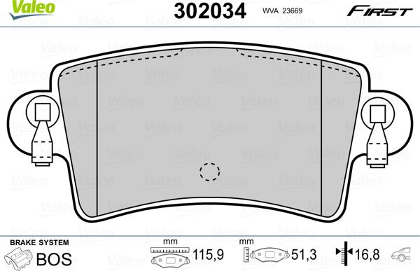 Valeo 302034 - Bremžu uzliku kompl., Disku bremzes autospares.lv