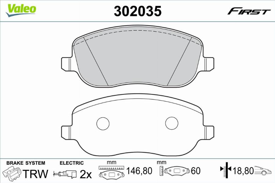 Valeo 302035 - Bremžu uzliku kompl., Disku bremzes www.autospares.lv