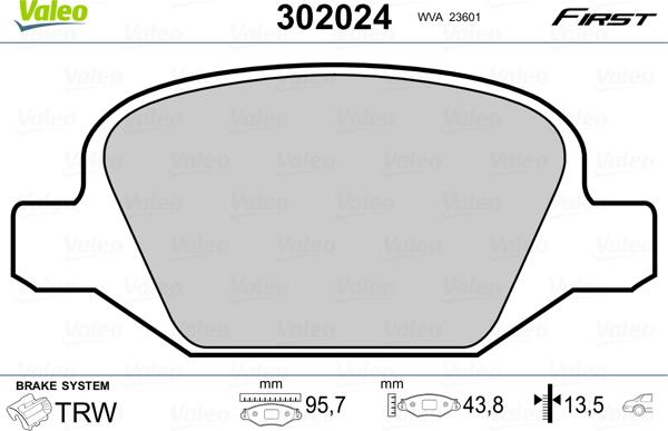 Valeo 302024 - Тормозные колодки, дисковые, комплект www.autospares.lv