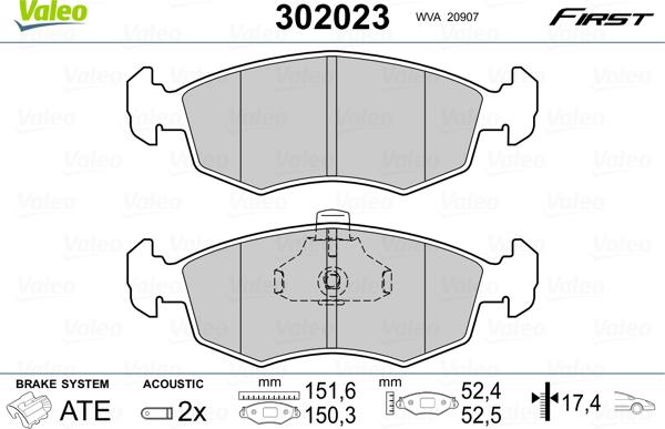 Valeo 302023 - Bremžu uzliku kompl., Disku bremzes www.autospares.lv