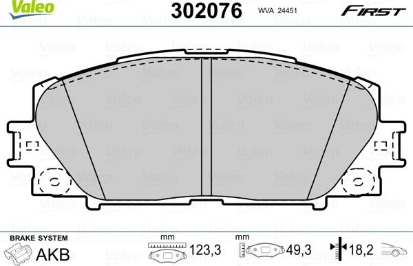 Valeo 302076 - Brake Pad Set, disc brake www.autospares.lv