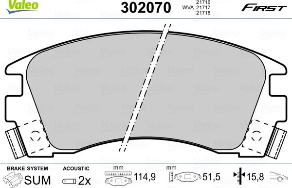 Valeo 302070 - Brake Pad Set, disc brake www.autospares.lv