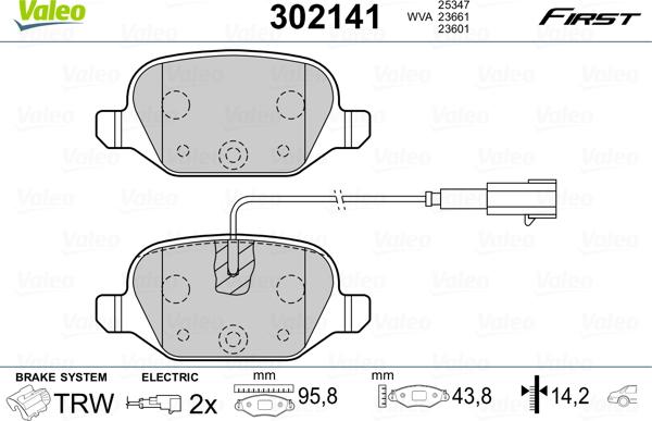 Valeo 302141 - Тормозные колодки, дисковые, комплект www.autospares.lv