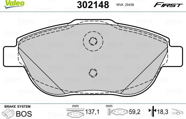 Valeo 302148 - Тормозные колодки, дисковые, комплект www.autospares.lv