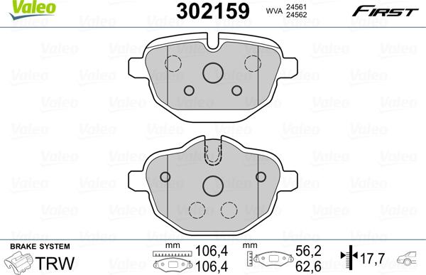 Valeo 302159 - Bremžu uzliku kompl., Disku bremzes autospares.lv