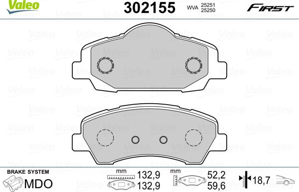 Valeo 302155 - Bremžu uzliku kompl., Disku bremzes www.autospares.lv