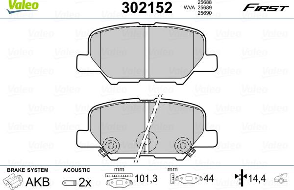 Valeo 302152 - Тормозные колодки, дисковые, комплект www.autospares.lv