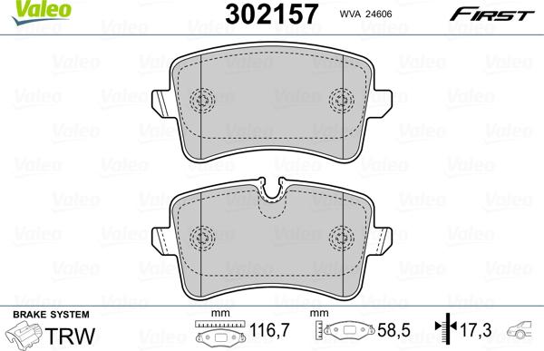 Valeo 302157 - Тормозные колодки, дисковые, комплект www.autospares.lv