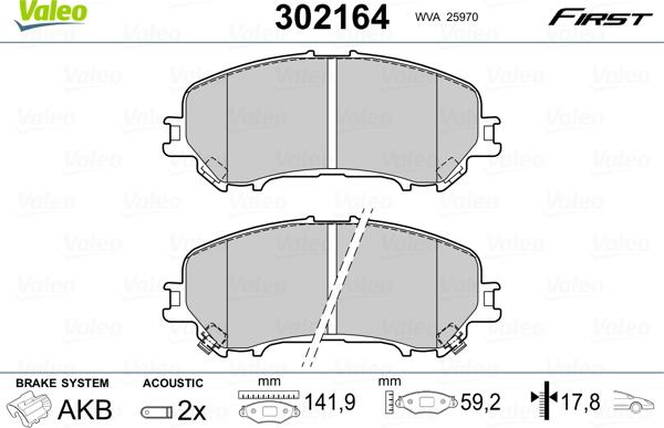 Valeo 302164 - Bremžu uzliku kompl., Disku bremzes autospares.lv