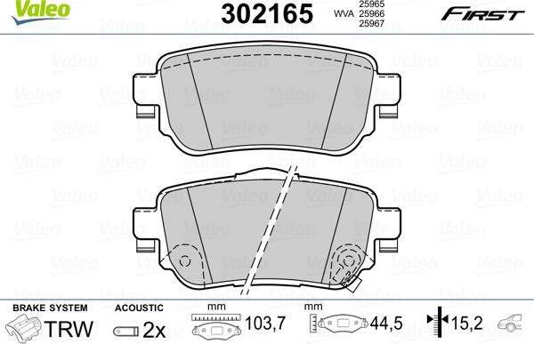 Valeo 302165 - Bremžu uzliku kompl., Disku bremzes www.autospares.lv