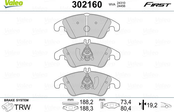 Valeo 302160 - Bremžu uzliku kompl., Disku bremzes www.autospares.lv