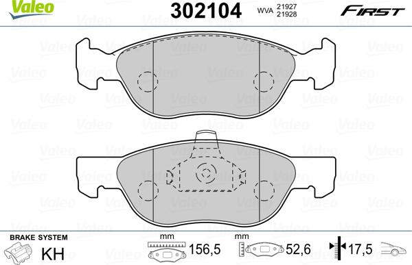 Valeo 302104 - Brake Pad Set, disc brake www.autospares.lv