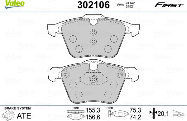 Valeo 302106 - Тормозные колодки, дисковые, комплект www.autospares.lv