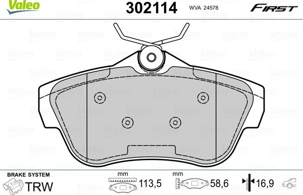 Valeo 302114 - Bremžu uzliku kompl., Disku bremzes www.autospares.lv